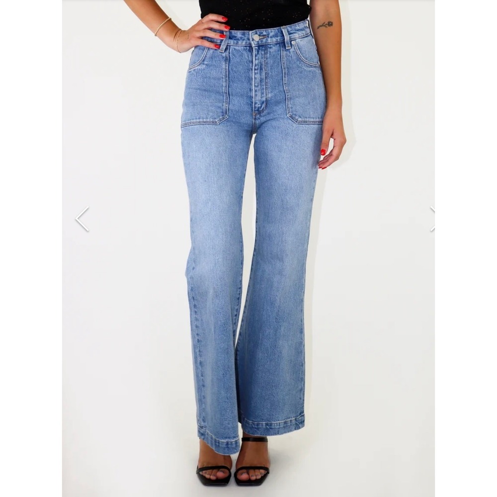Rollas Simple Things Jeans Organic Cotton Light Blue High Rise Flare Wide Leg 29